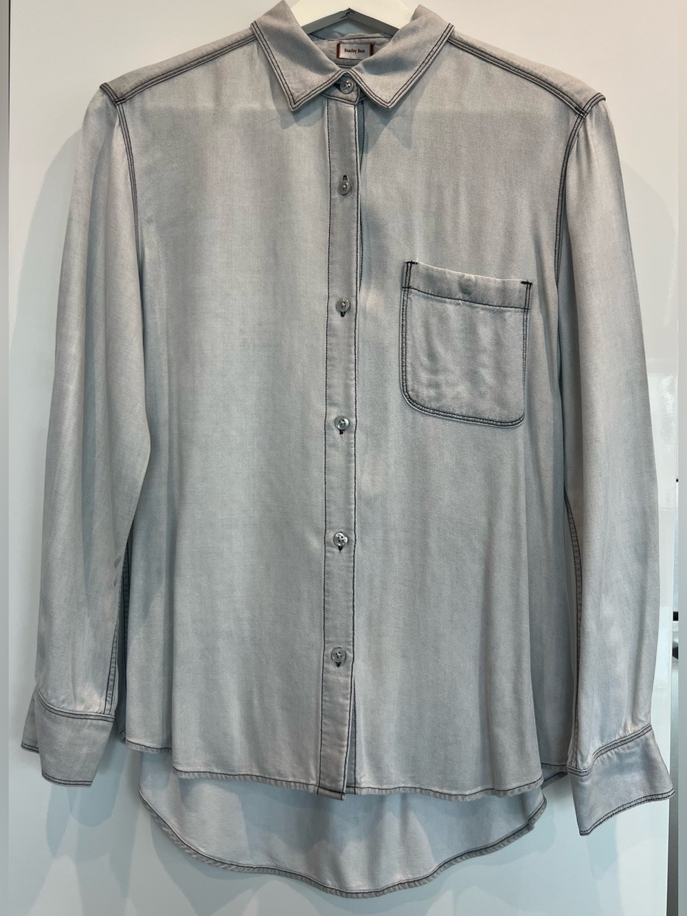 Sunday Best Light Gray Rayon Button-Up Shirt Chest Pocket – Size S